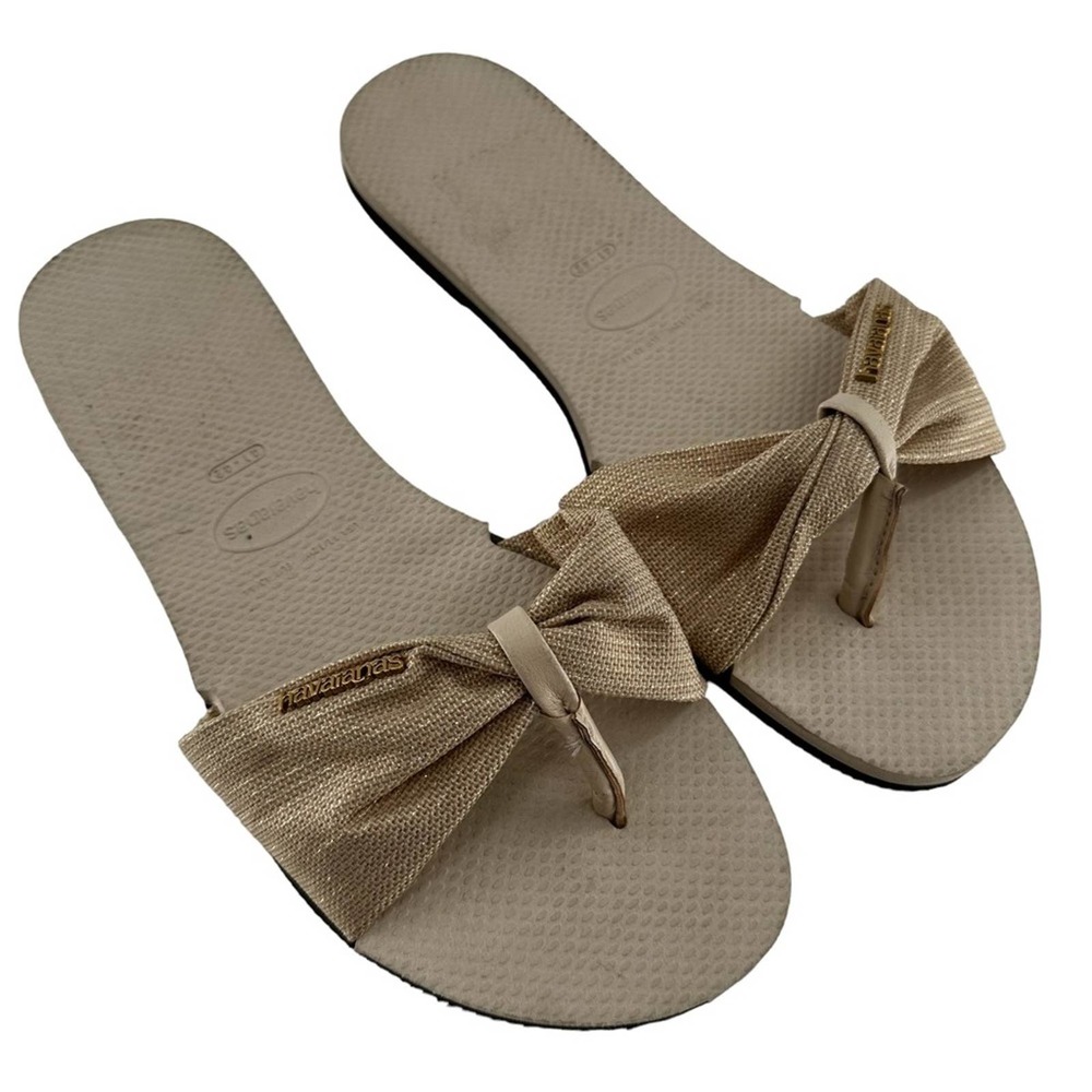 Havaianas Women’s Shine Flip Flop Sandals (Gold/Beige) - Size 11